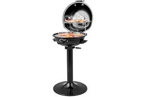 ORALNER Electric BBQ Grill with Stand, Warming Rack & Drip Tray, 15-Serving Electric Griddle Indoor & Outdoor Cooking Grilling Portable Patio Grill, for Balcony, Garden, Apartment, 1600W (Black)