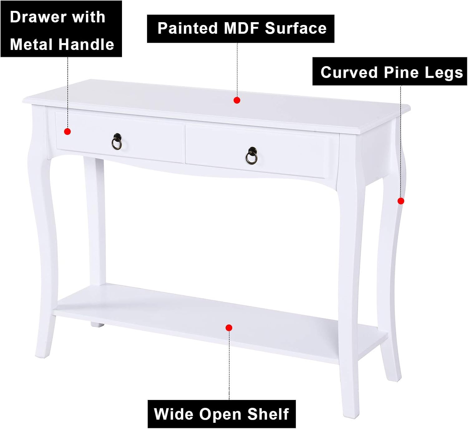 HOMCOM Console Table Modern Sofa Side Desk with Storage Shelves Drawers for Living Room Entryway Bedroom Ivory White - Image 5