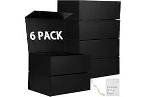 MUMUPACK 6 Pack Black Gift Boxes With Lids,12x8x4.5 Inch Bridesmaid Proposal Box And Printable Stickers,Proposal Boxes With Ribbon For Wedding, Packaging, Present, Birthday