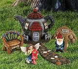 LA JOLIE MUSE Fairy Garden Gnome Accessories Kit - Hand Painted Miniature Teapot Fairy House Figurine Set of 6 pcs, Indoor & Outdoor Holiday Ornaments Gift for Girls Boys Adults, Yard Lawn Decor