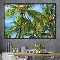 Framed Canvas Wall Art Palm Tree Colorful Cool Group Multicolor Photography Places Realism - 16x24 inches