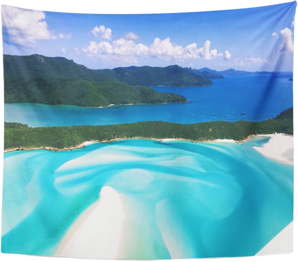 Emvency Tapestry Blue Australia Whitehaven Beach Queensland Island Hamilton Landmark Beautiful Home Decor Wall Hanging for Living Room Bedroom Dorm 50x60 Inches