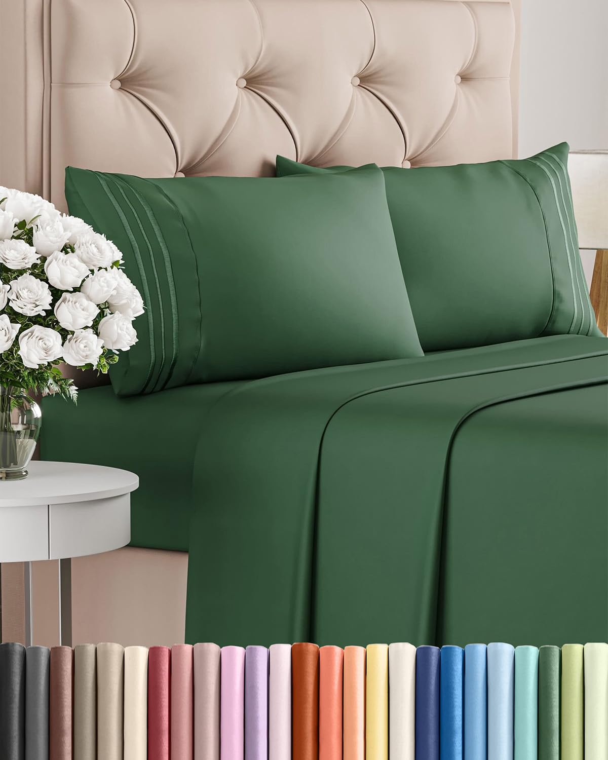 Photo 1 of King Size 4 Piece Sheet Set - Comfy Breathable & Cooling Bed Sheets Set - Hotel Luxury Bedding for Women, Men, Kids & Teens - Deep Pockets, Easy-Fit, Soft and Wrinkle Free - Oeko-Tex - Emerald Green