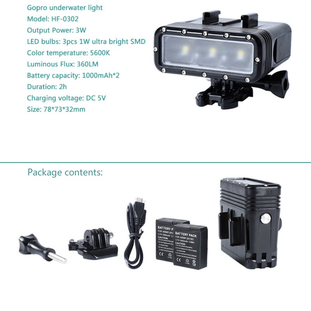 Tolifo Waterproof Underwater Diving LED Video Light Fill Light 40m Underwater High Power Dimmable for GoPro Any Action Cameras