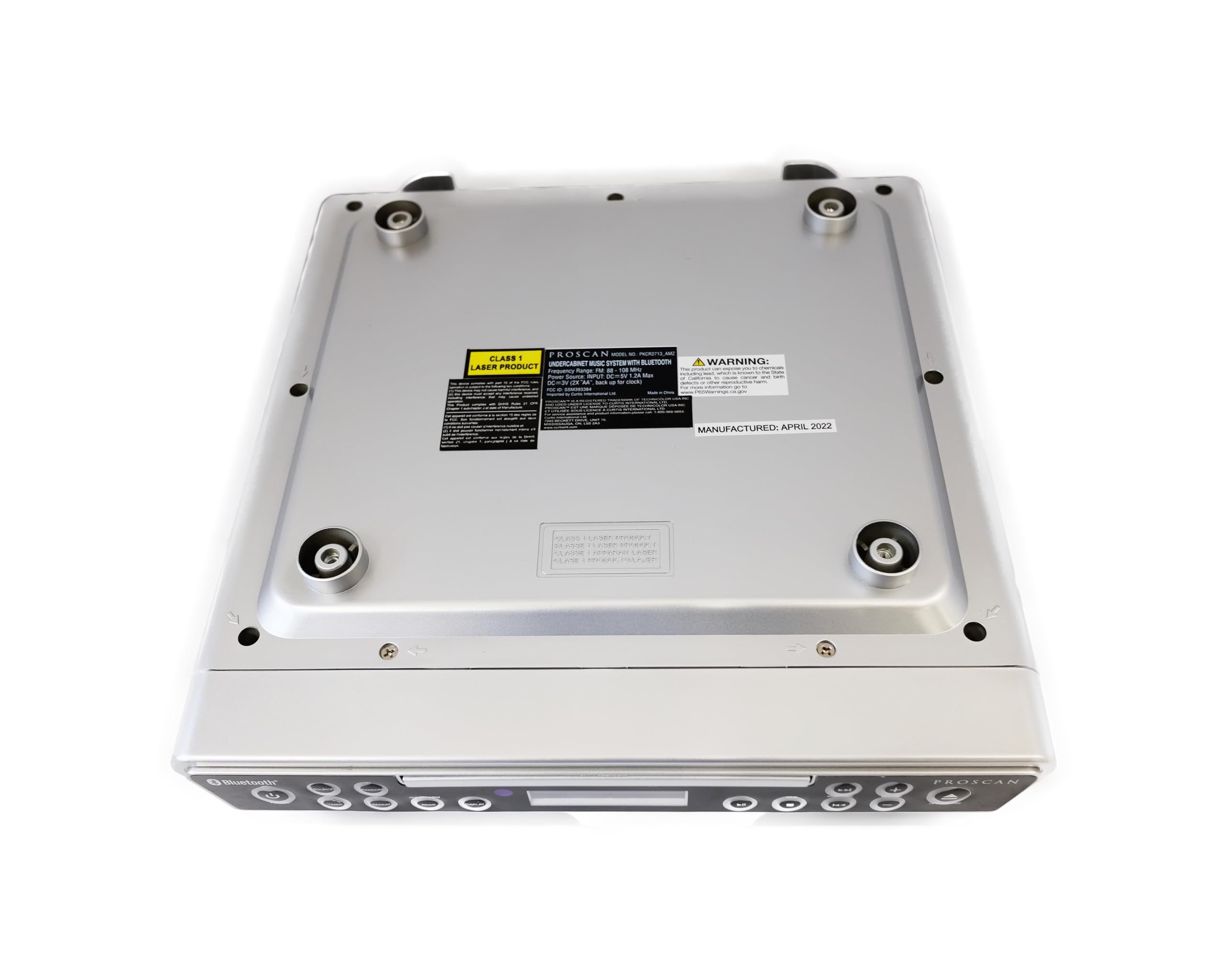 PROSCAN ELITE PKCR2713AMZ Under Counter CD Player with Clock Radio and Bluetooth, Silver