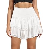 MIYIEONZ Women's Cute High Waist Ruffle Mini Skirt Layered Ruffle Hem Flared Flowy Casual Swing Beach Mini Short Skirt