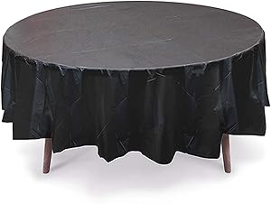 10 Pack 84" Round Plastic Table Cover, Plastic Table Cloth Reusable (PEVA) (Black)
