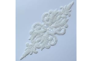 G-RUI DIY Luxury Beaded Embroidery lace Appliques for Wedding Dresses Rhinestone lace Applique Patches Embroidery lace parches ropa (11 * 31cm) (Raw White)