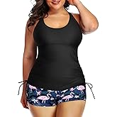 Yonique Women Plus Size Tankini with Shorts Two Piece Bathing Suits Athletic Swimsuits Tummy Control Swimwear