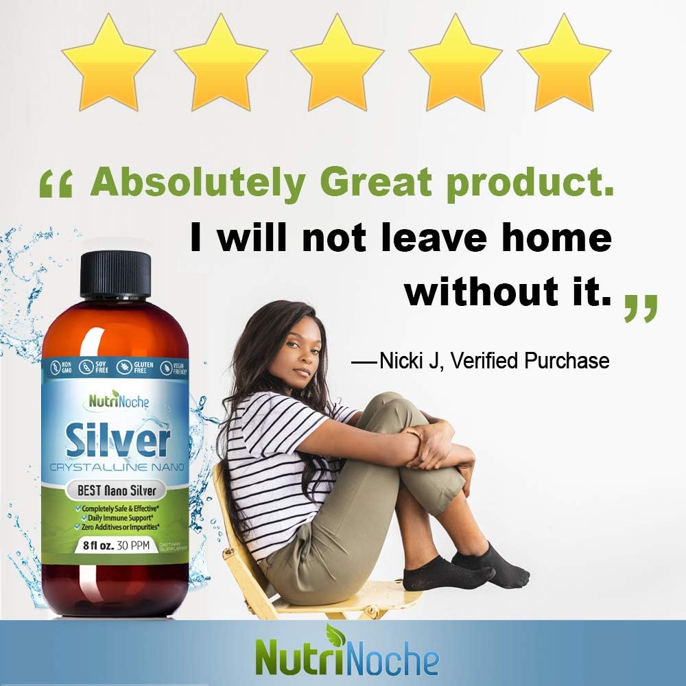 NutriNoche Colloidal Silver Mineral Liquid Supplement - Daily Immune System Support - Colloidal Nano Silver 30 PPM (8 Ounces): Health & Personal Care