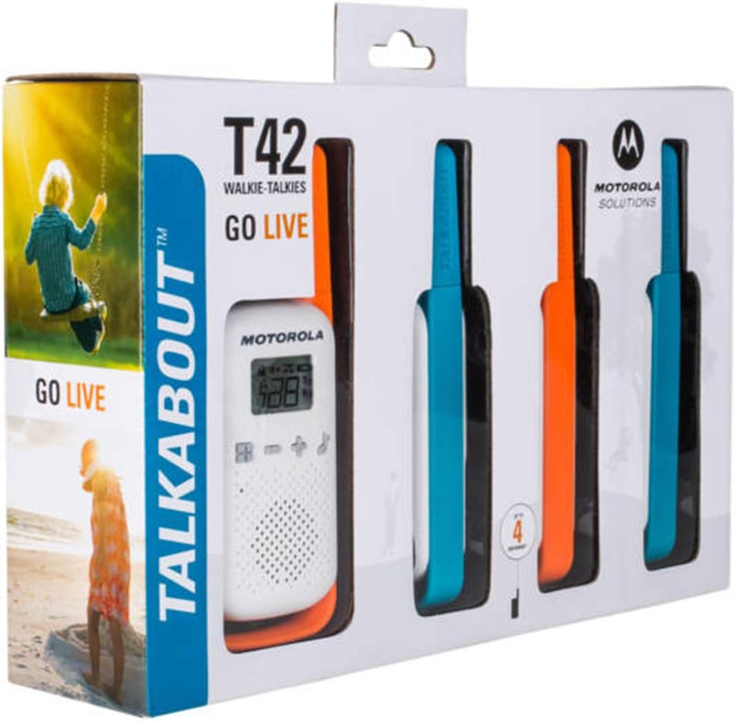 Motorola Solution T42 Quad Talkabout PMR446 2-Way Walkie Talkie Portable Radio’s (One Pack of 4), Blue and Orange - Image 3
