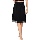 Lovasy Satin Half Slip for Women Under Dress Lace Long Underskirt Anti-Static Skirt Slips for Underdress S-3XL