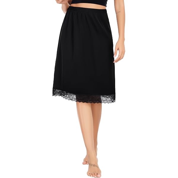 knee length slip for under dress Subuteay Half Slips Women Underdress Lace Skirt Knee-Length Underskirt Black Small at Amazon Women's Clothing store STRAPLESSDRESSES Light Yellow Lace Sleeveless Designed with a stretch Size:W34/32