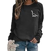 ROSEPARK Women Cute Dinosaur Graphic Funny Oversized Pullover Drop Shoulder Sweatshirts