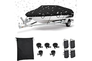 JZAHYUK Boat Cover 17-19ft, Waterproof Trailerable Boat Cover, Heavy Duty UV Resistant Marine Grade Polyester Canvas, Fits 17-19ft V-Hull, Tri-Hull, Fishing Runabout Boat with Tightening Strap