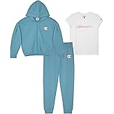 Champion Girls' 3-Piece Clothing Set, Fleece Zip Hoodie, Jogger Pants and T-Shirt, Sizes 2T-16