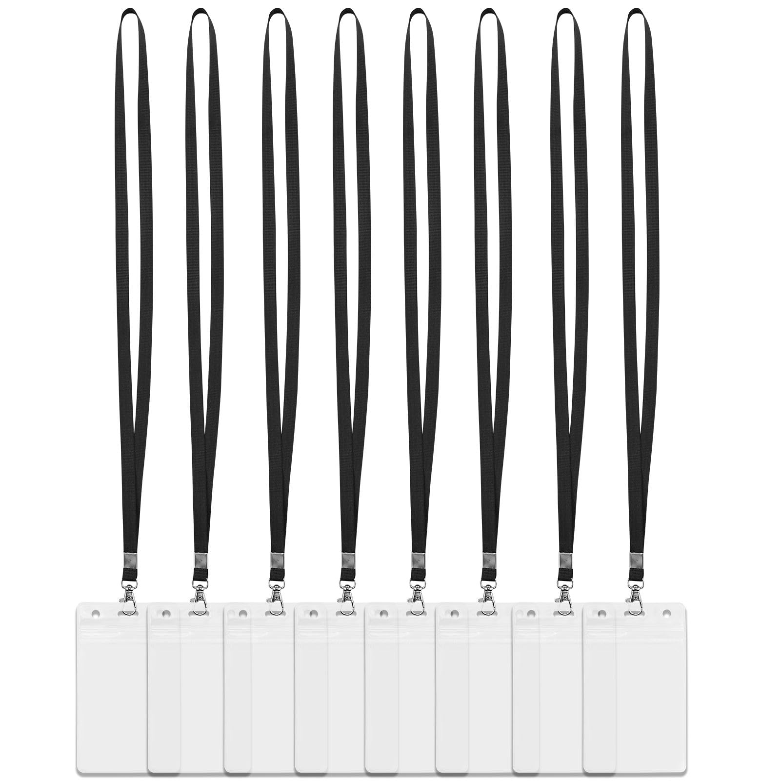 5 PCS Clear ID Badge Holder with Lanyard Water Proof Vertical Display Identification Card Name Card Protector with Zipper Resealable Nametag Holder Photocard Holder (Black)