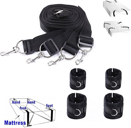Amazon Com Dgasin Under Bed Bondage Straps Bed Bondageromance Kit Leg Restraint Harness Straps Bed Restraint With Handcuffs Ankle Cuffs Black Health Personal Care