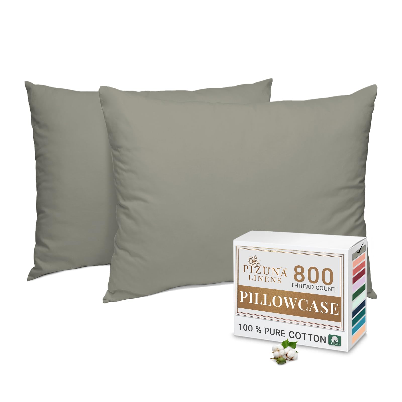 Pizuna Luxurios Cotton Housewife Pillowcases 2 Pack Silver 48x74cm, 800 Thread Count Long Staple Combed Cotton Pillow Cover, Crisp Sateen Weave Housewife Pillow Cases (Luxury Pillowcase 2 PC)