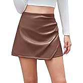 Scacto Women's Faux Leather Skorts High Waisted PU Leather Shorts Elastic Waist Ruched Wrap Skorts Skirts
