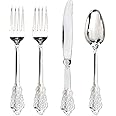 WDF 200 Pieces Silver Christmas Plastic Silverware Disposable - 50Guests Silverware Plastic Cutlery - Plastic Utensils Includes 100 Forks, 50 Spoons, 50 Knives Perfect for Wedding or Party