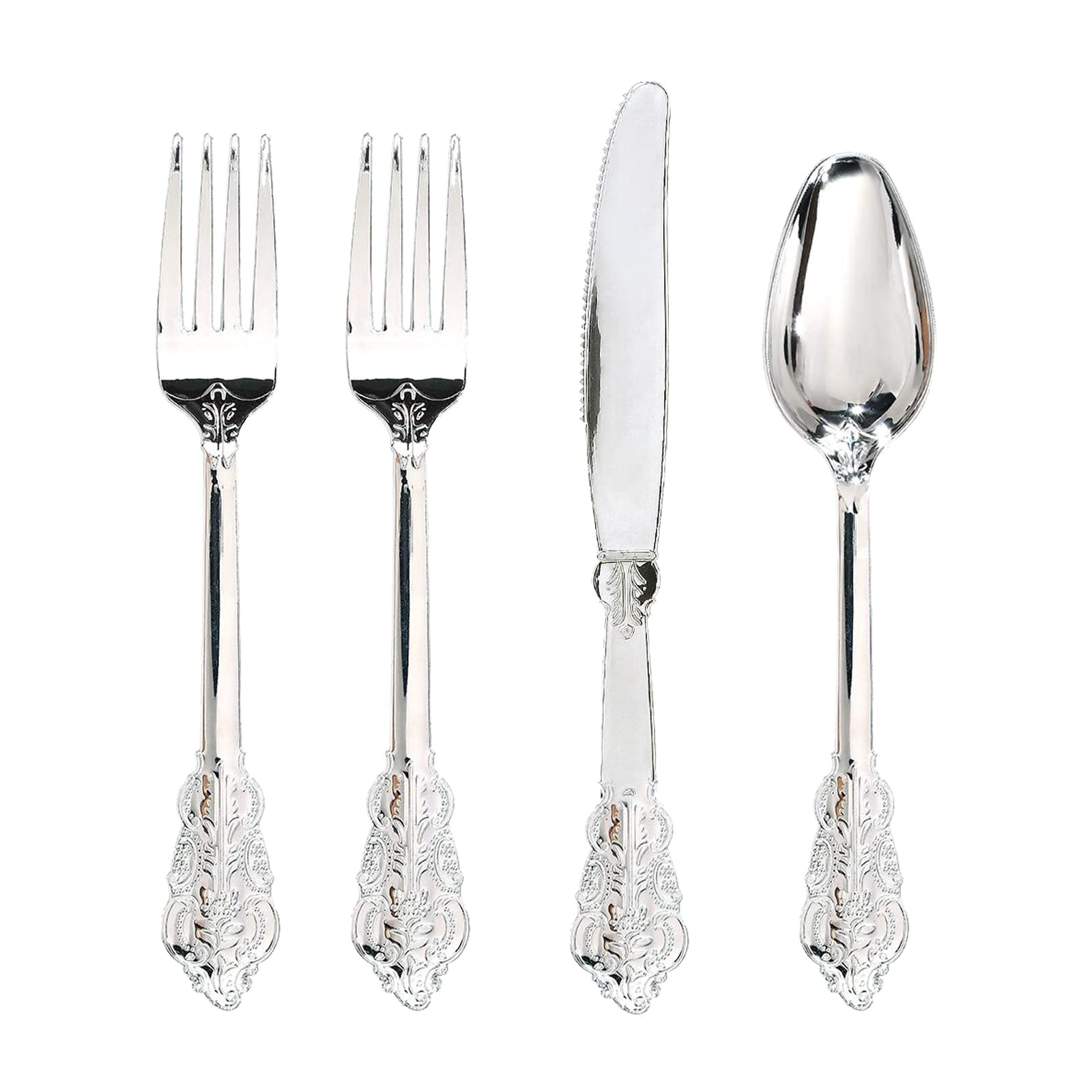 Photo 1 of WDF 200 Pieces Silver Plastic Silverware Disposable - 50Guests Silverware Plastic Cutlery - Disposable Utensils Includes 100 Forks, 50 Spoons, 50 Knives Perfect for Wedding or Party
