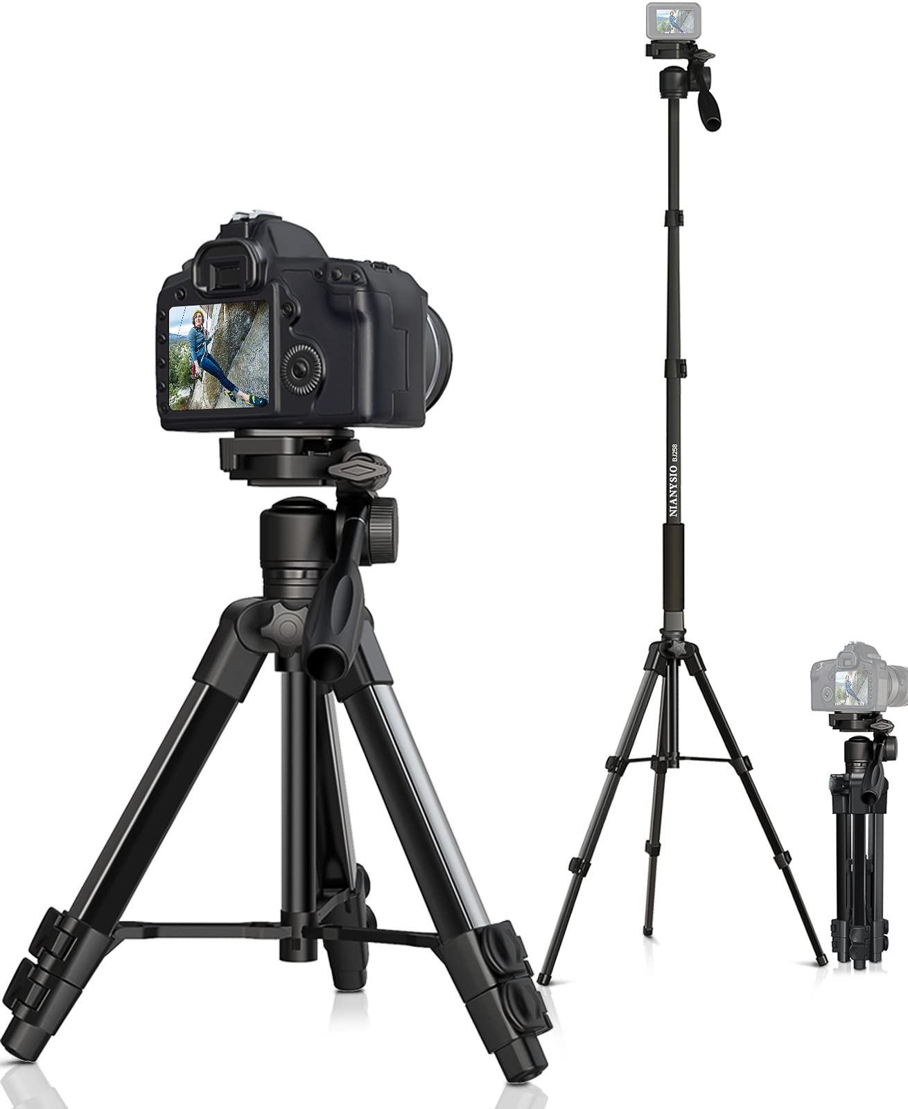 Photo 1 of Camera Tripod 66.7 Inch, Patented 3-Way Rotating Portable Cameras Stand Professional Aluminum Travel Phone Camera Mount Monopod for Camera, Smartphone, Suitable for Various Live Vlogging