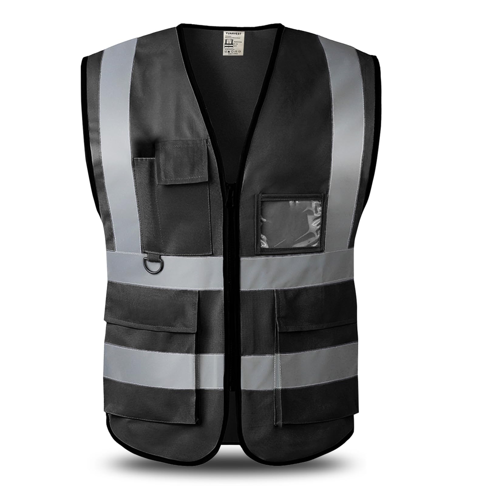 YUANVEST Hi Vis Vests for Men Women 5 Pockets,High Visibility Reflective Safety Security Vest,2-inch Reflective Strip High Visibility Vest,Meets ANSI/ISEA Standards (Black-Cloth, XL)