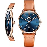 OLEVS Women Wrist Watches Ultra Thin 6.5mm Minimalist Dress Fashion Leather Strap Quartz Waterproof Date Day Slim Watches for Ladies
