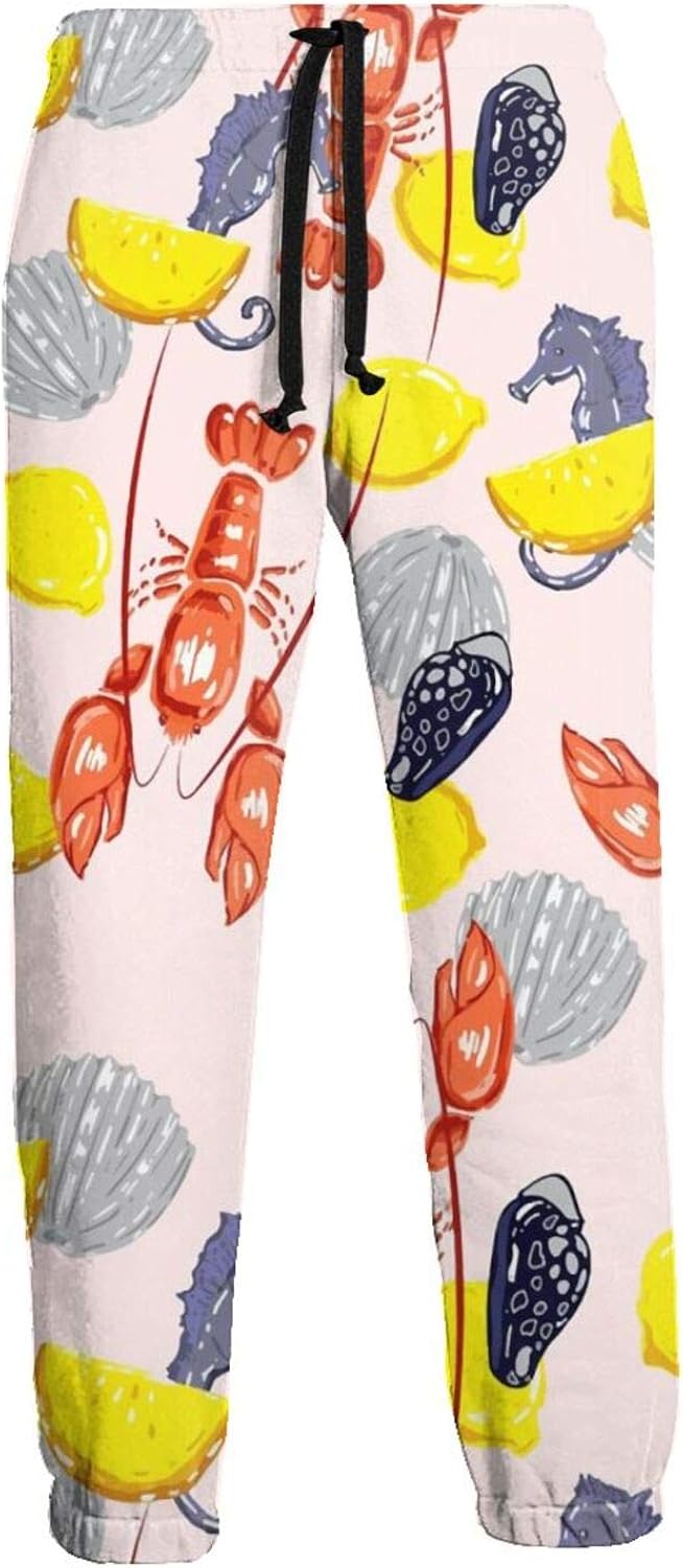 AUISS Lobsters Lemons Men's Pants Elastic Sweatpants with Pockets