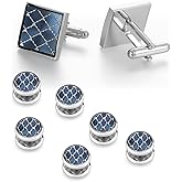 wynameleri Cufflinks and Studs Set Square Shirt Tuxedo Buttons Packed in Cufflink Box for Men