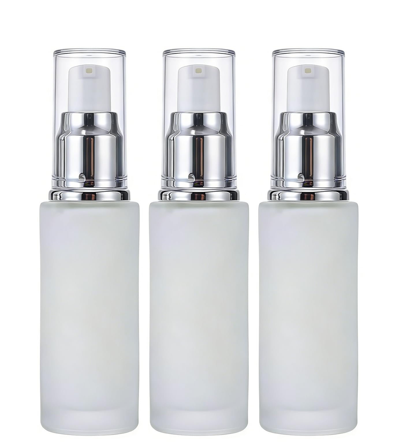 Bamboopack 3PCS 15ml/1oz Empty Refillable Clear Frosted Glass Cosmetic Lotion Bottle Travel Toiletries Container Pump Dispenser Vials Pot Jars for Cream Foundation Emulsion Essencial Oil
