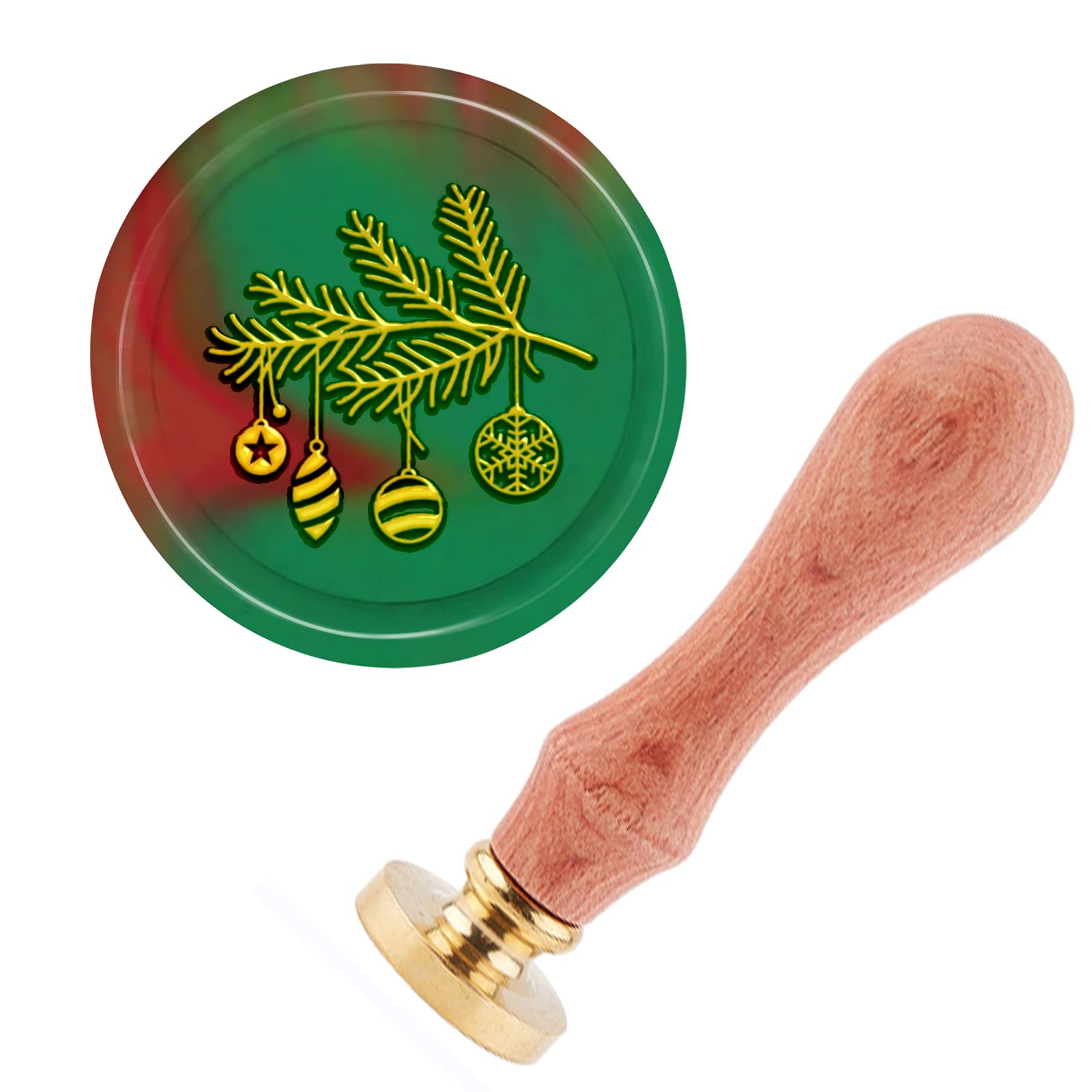 CRASPIRE Christmas Wax Seal Stamp Pine Cones Sealing Wax Stamp Branch Bell Retro 25mm Wax Seal Removable Brass Head Wood Handle for Xmas Party Diy Invitation Envelope Greeting Card Letter Holiday