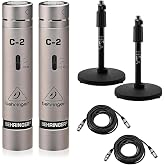 Behringer C-2 Matched Studio Condenser Microphones, Pair, Bundle with 2X Microphone Stand and 25' XLR Cable