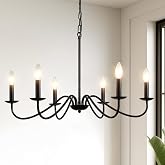 YCZHCC 6-Light Black Chandelier, Farmhouse Chandeliers for Dining Room Lighting Fixture, 27.59" Rustic Industrial Modern Candle Chandelier for Bedroom Kitchen Living Room Foyer Hallway