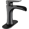Yundoom Matte Black Bathroom Faucet,Bathroom Sink Faucet,Waterfall Bathroom Faucet,Single Hole Or 3 Hole Bathroom Faucet with 4 Inch Deck Plate,Farmhouse Rv Brass Bathroom Faucet,BF02.