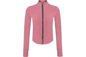 Hvewarm Women's Cropped Athletic Bbl Jacket Seamless High Low Hem Zipper Thumbhole Workout Sportwear