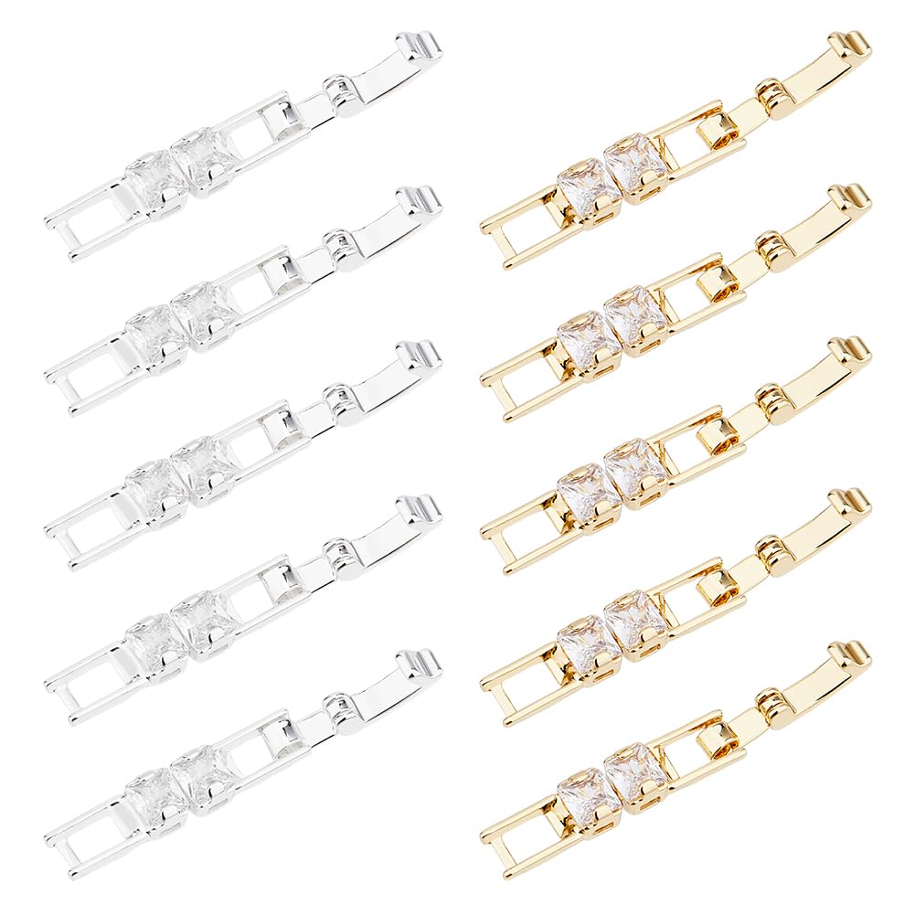 SUPERFINDINGS 10Pcs Rhinestone Bracelet Extender Clasp Fold Over Clasp Silver Golden Crystal Clasps Plated Jewelry Fold Over Necklace Extension for Jewelry Making