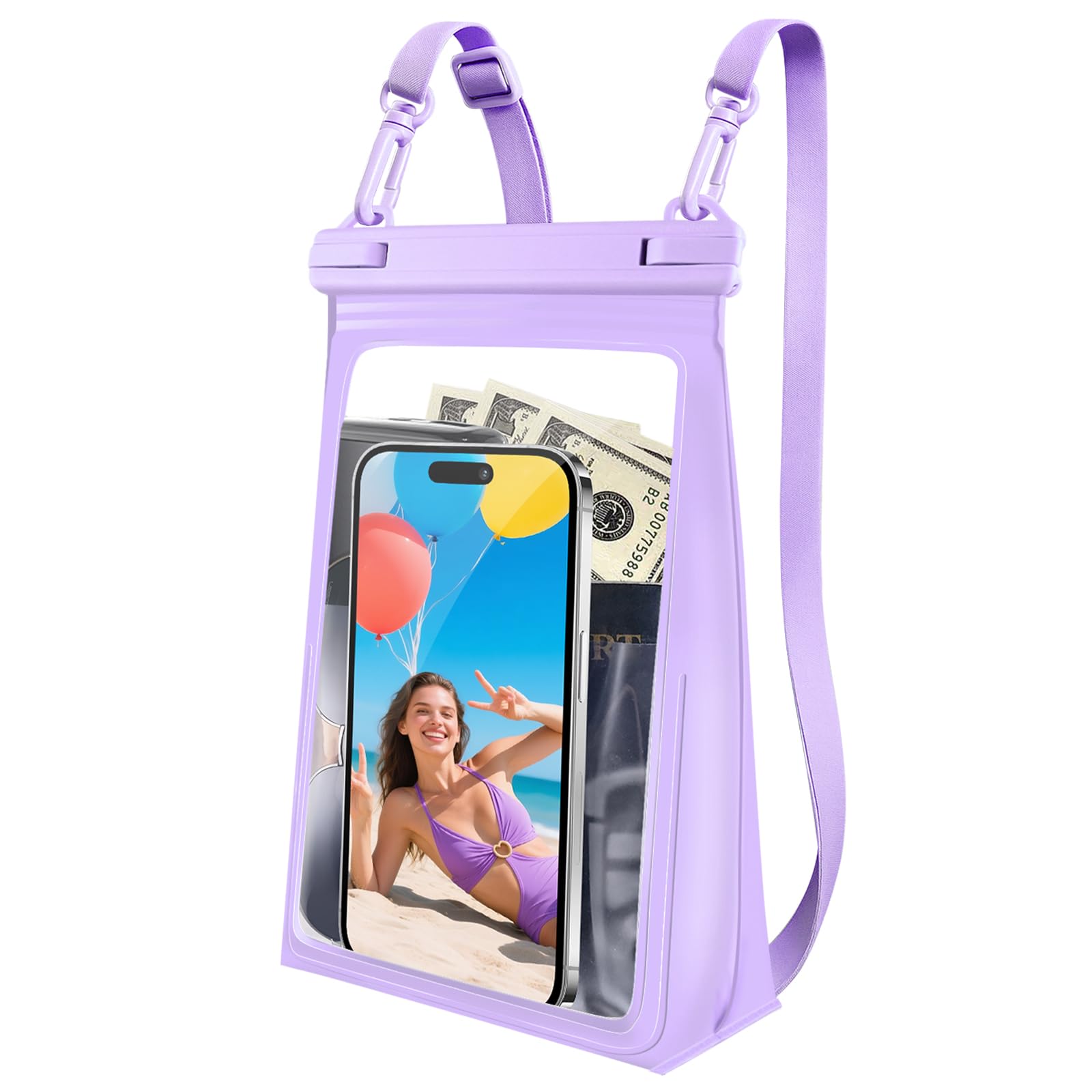 Large Waterproof Phone Pouch Floating, Waterproof Phone Case for iPhone 15 14 Pro Max 13 12 Plus 11 XS XR X Samsung up to 8.5'', IPX8 Water Proof Cell Phone Dry Bag for Beach Swimming Kayaking, Purple