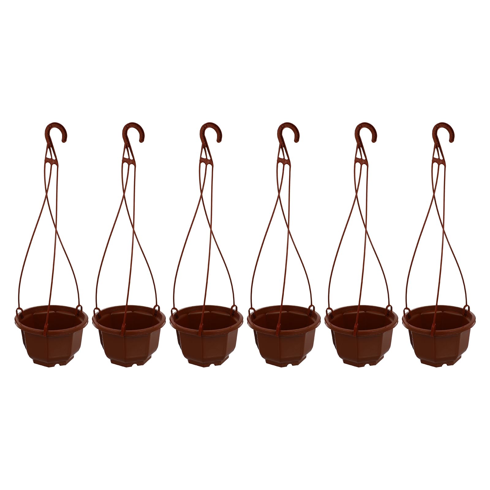 Happyyami 6pcs Plastic Hanging Plant Pots Hanging Wall Planters Basket Flowerpots Containers for Outdoor Indoor 10x17cm Brown