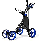 Tangkula Golf Push Pull Cart, Lightweight Aluminum Collapsible 4 Wheels Golf Push Cart, Golf Trolley with Waterproof Bag & Fo