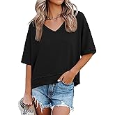 Cicy Bell Womens Summer V Neck T Shirts Casual Short Sleeve Flowy Tops Cute Loose Fit Basic Tees