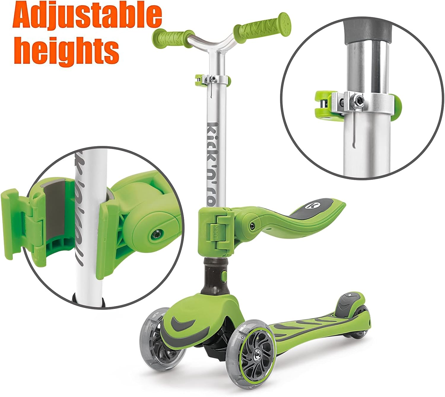 Kicknroll Kids Scooter with Removable Seat & Flashing LED Lights, Foldable Kick Scooter for Boys Girls Ages 3-8 - Image 3