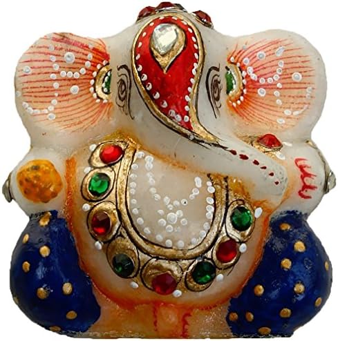Crafticia Craft Spiritual Rajasthani Handicraft Traditional Religious Marble Lord Ganesha Idol Decorative Showpiece Multi