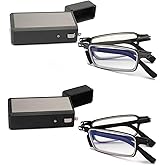 Yiwaeye Thin and Lightweight Folding Reading Glasses for Men Women, Durable Compact Anti Blue Ray Readers with Pocket Case