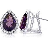 6.82 Carat 14K Solid White Gold French Clips Earrings Diamond Amethyst