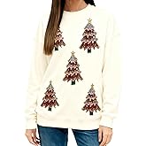Argeousgor Women Sequin Christmas Sweatshirts Funny Graphic Printed Crewneck Side Slit Sparkly Glitter Pullover Tops