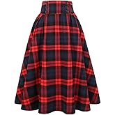 IDEALSANXUN Plaid Skirt for Womens High Waist Aline Pleated Midi Skirts