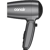 Conair 1875 Watt Travel Hair Dryer | Dual Voltage Folding Handle Travel Hair Dryer for All Hair Types, Gray, 124AMZL