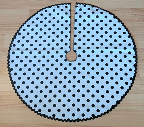 Small 21" White Black Polka Dot Tree Skirt - RicRac Trim, Made in USA